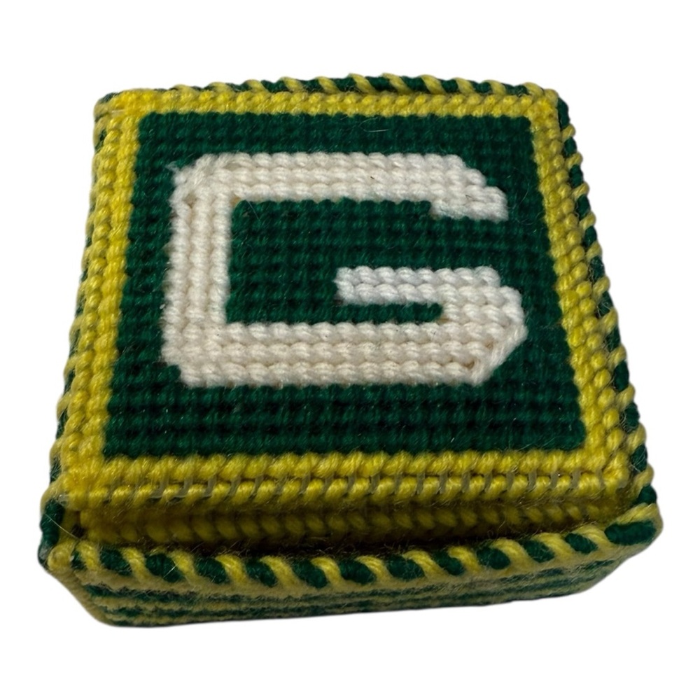 Green Bay Packers Handmade Needlepoint Coasters & Box Set